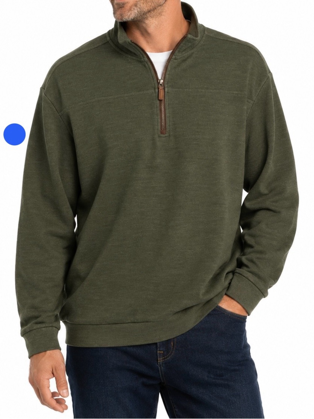 Roundtree & Yorke XL Olive Green Quarter Zip Pullover Cotton Blend Sweater